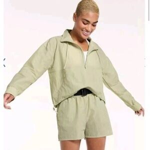 FLX Mint Crackle Long Sleeve Half-Zip Woven Crop Jacket